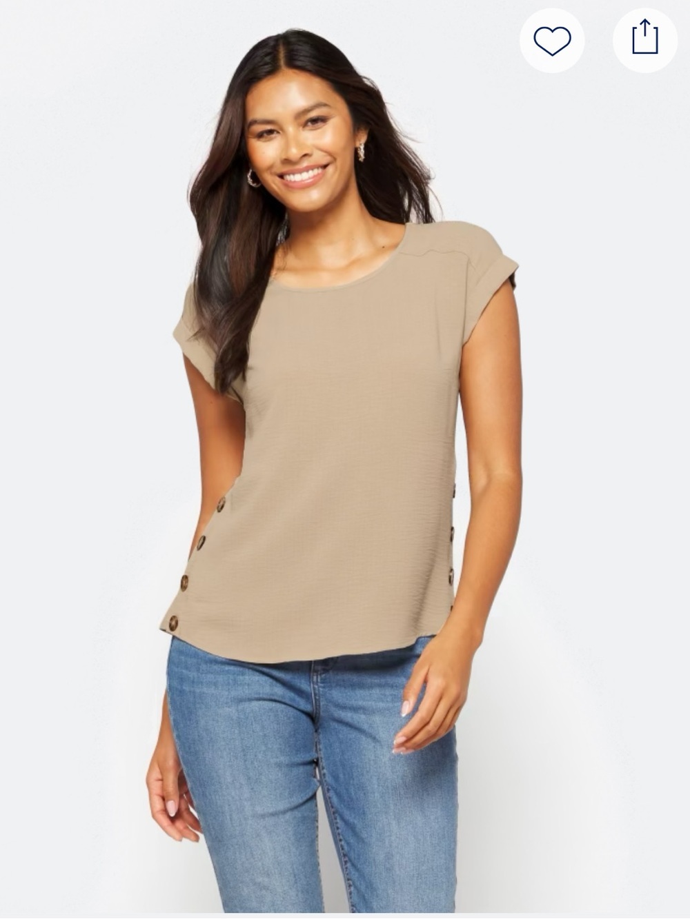 Fortune + Ivy Classic Short Sleeve Top in Light Khaki - Women's size M.